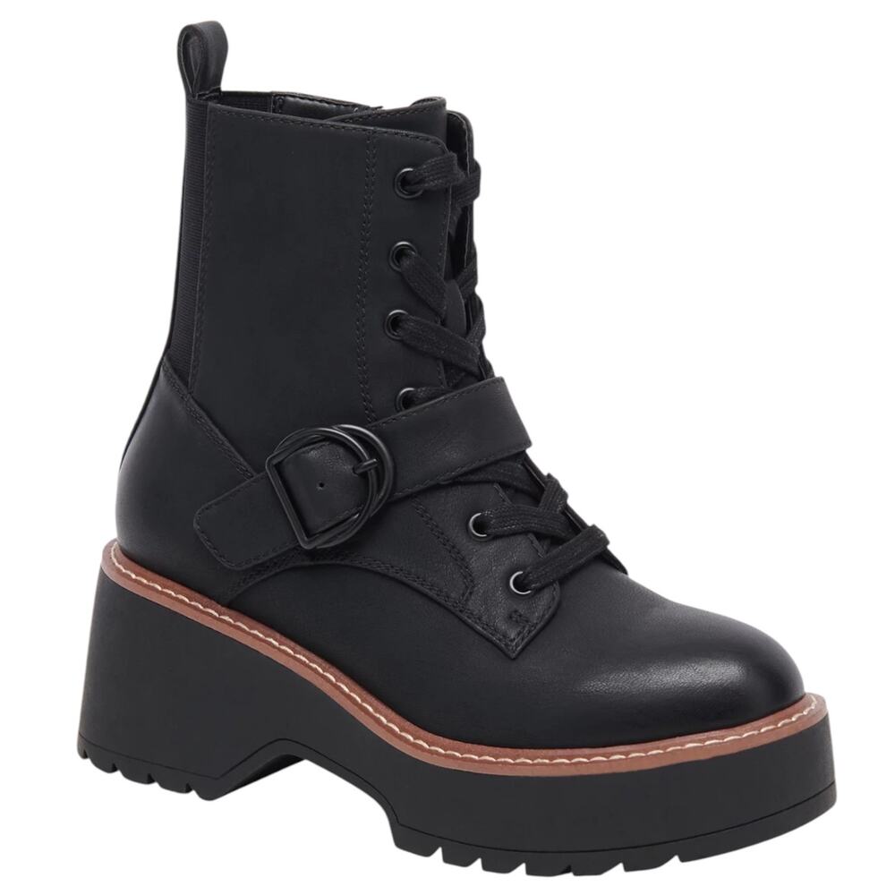Aqua College Women's Suede Waterproof Gecko Lace Up Buckled Booties Black Size 7